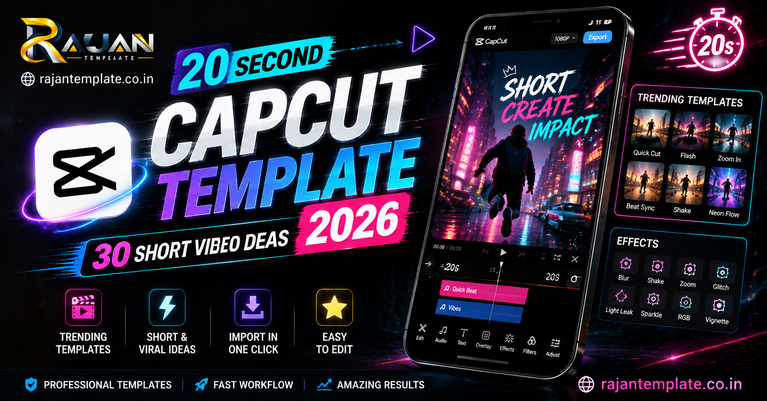20 Second CapCut Template 2026 30 Short Video Ideas