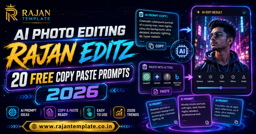 AI Photo Editing Rajan Editz 20 Free Copy Paste Prompts (2026)